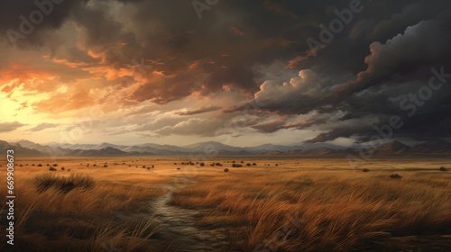 Today at 1-03 AM thundercloud, looming storm, western plains, high grass, photorealistic, 8k © Orxan