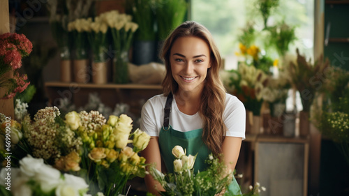 Portrait of a smiling young florist in a flower shop © Aghavni