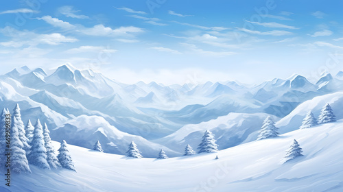 Craft a breathtaking snowflakes wallpaper featuring majestic mountain peaks cloaked in fresh snow, with detailed flakes cascading from the crisp, clear sky. © CanvasPixelDreams