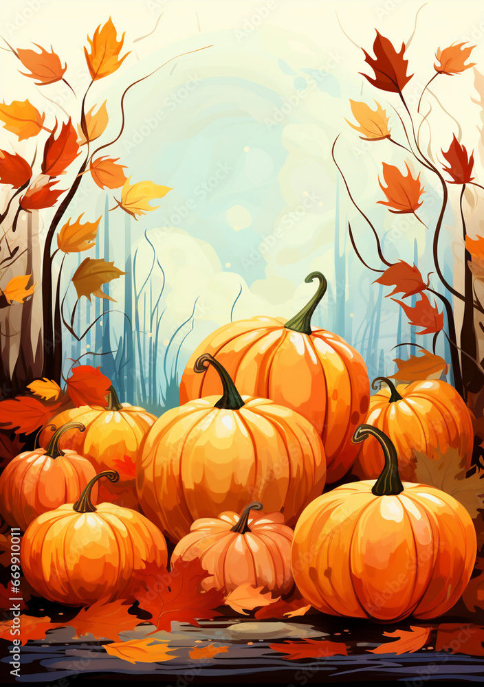 Pumpkin Harvest, Thanksgiving or Halloween card illustration Pumpkin Harvest, Thanksgiving or Halloween card illustration