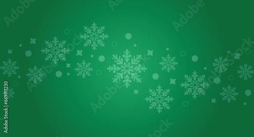 Green Christmas background with snowflakes. Snowflakes pattern