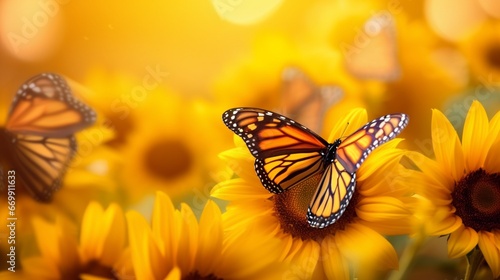Sunlit Symphony: Monarchs Among Sunflowers