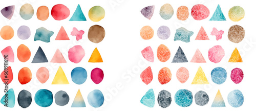 Set of colorful watercolor hand painted round shapes, stains, circles, blobs. Isolated on white