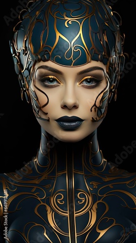 Golden ratio female face portrait. Personalized skincare concept. Face symmetry. Woman portrait illustration. Generative AI