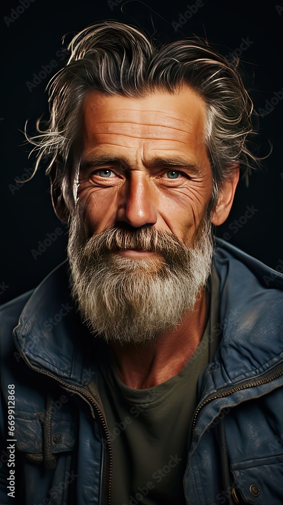 Portrait Of A Mature Man with a Little smile At The Camera. Right side of the picture. Man face portrait illustration. Generative AI Portrait Of A Mature Man with a Little smile At The Camera. Right side of the picture. Man face portrait illustration. Generative AI