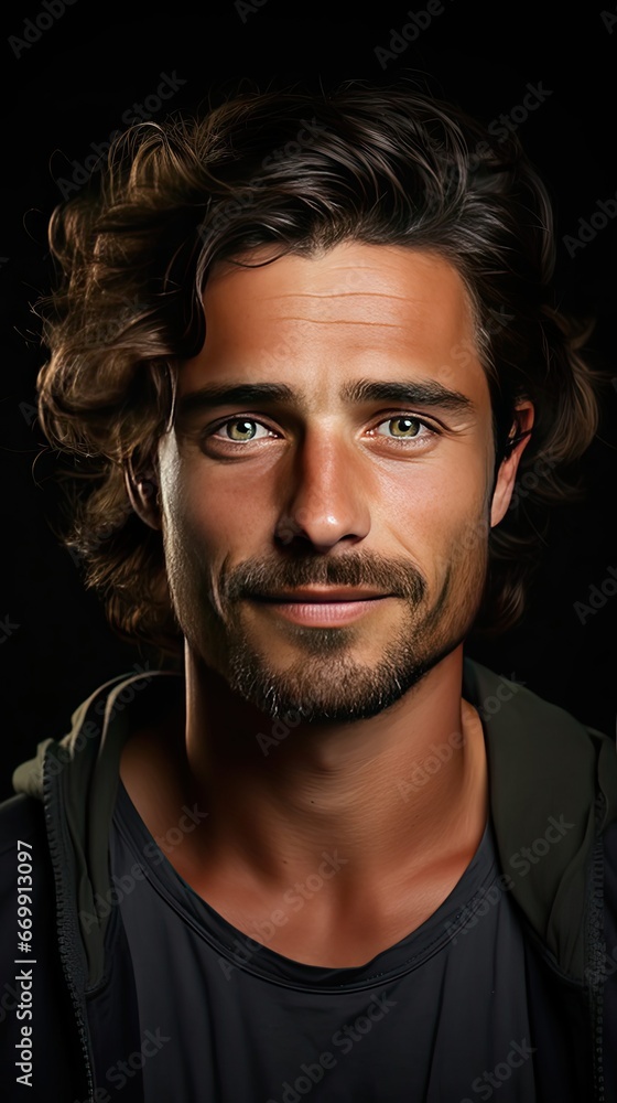 Portrait of young smiling handsome man on background. Man face portrait illustration. Generative AI Portrait of young smiling handsome man on background. Man face portrait illustration. Generative AI