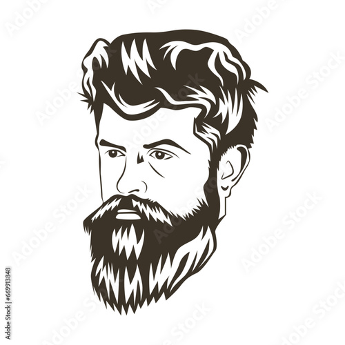 Man face with mustaceh and beard vector for barber shop