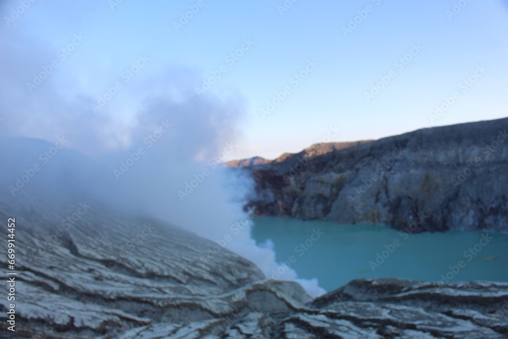 Kawah Ijen volcanic ,Sulfur fumes from the crater of lake in East Java, Indonesia