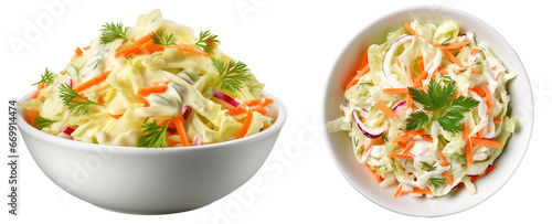 Coleslaw bundle (top view and side view) isolated on white background photo