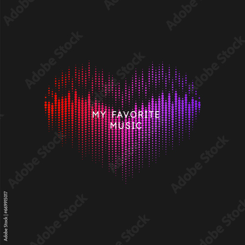 Musical waves in the shape of a heart in the background. Vector illustration
