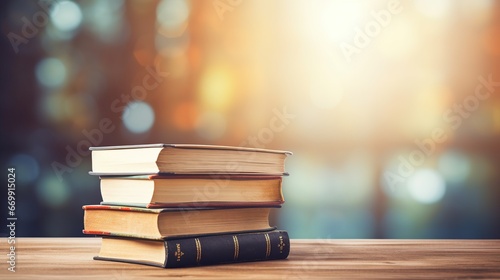 Books stack with copy space isolated on a blur background. AI generated image