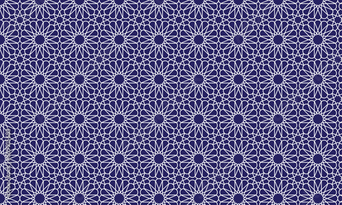 Islamic Geomteric Pattern Background with blue color for wall of building or other 