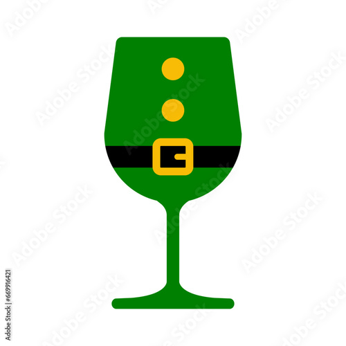 Tiempo de Navidad. Logo aislado con copa de vino o champaña con traje de elfo de Santa Claus en para su uso en invitaciones y felicitaciones