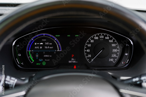 car​ instrument panel, car​ speed motor of​ night, car​ dashboard​ modern​ automobile control​illuminated panel​ speed display.