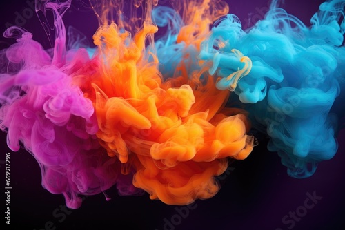 Colorful ink in water on a black background. Abstract background, multicolored smoke, AI Generated