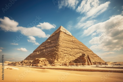 Pyramid of Khafre in Giza, Cairo, Egypt, The Great Pyramid of Khafre or Pyramid of Khafre in Giza, Egypt, AI Generated photo