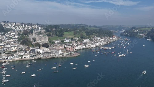 Panning drone aerial view Fowey Cornwall UK drone,aerial photo