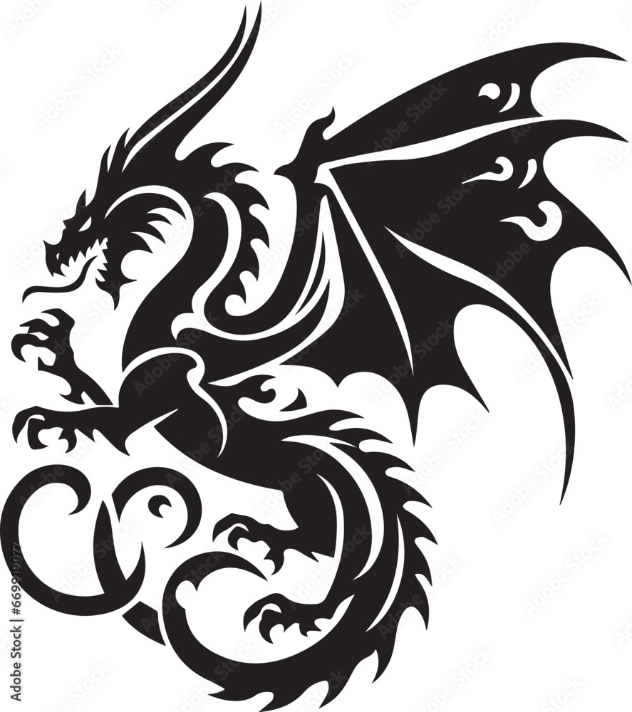 Naklejka premium dragon EPS, dragon Silhouette, dragon Vector, dragon Cut File, dragon Vector