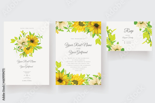 invitation card with sunflower floral design