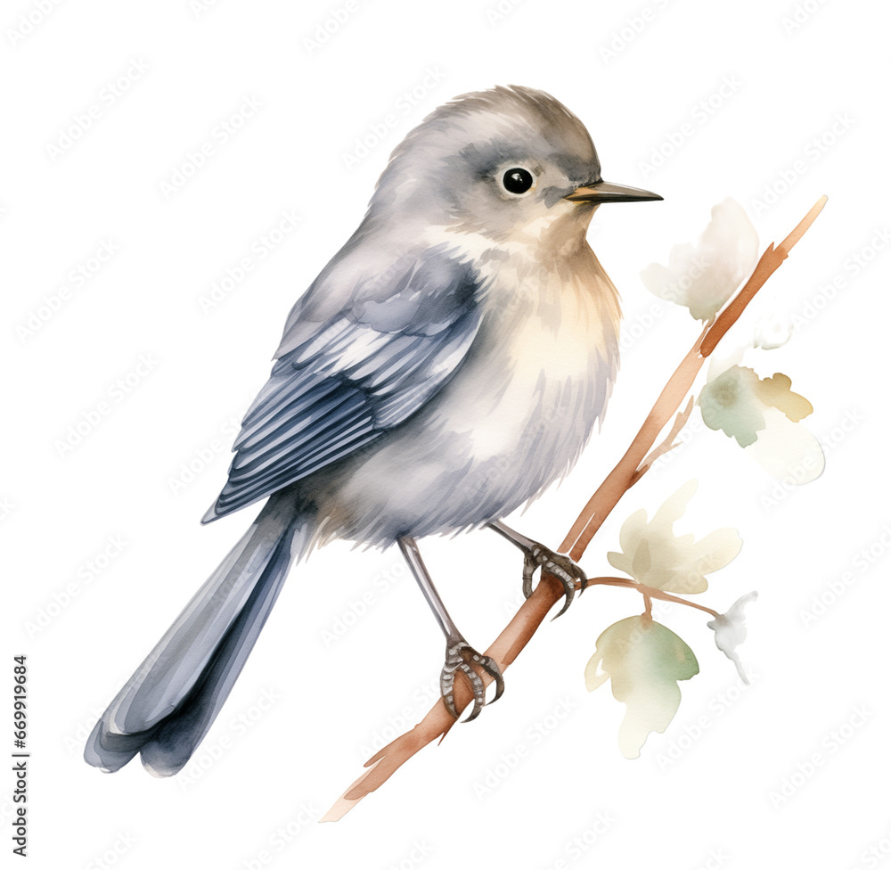 Watercolor gray bird. Generative AI, png image.