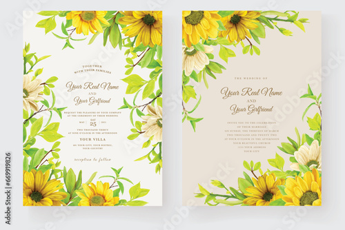 invitation card with sunflower floral design