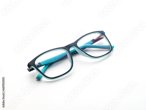 children's glasses on white background. Corrective spectacles for boys with eye issues. Glasses with transparent optical lenses. optics store concept