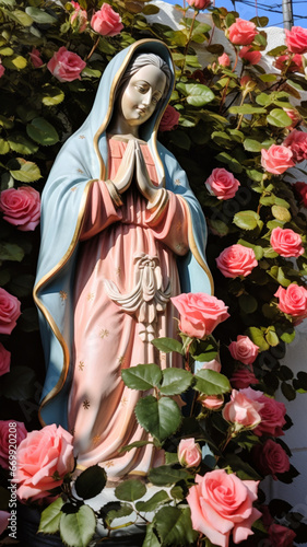 Statue of Saint Mary of Guadalupe (Virgen de Guadalupe) in honor of the celebration of the Mexican holiday of December 12 photo