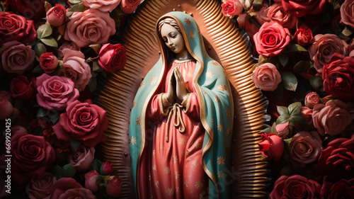 Statue of Saint Mary of Guadalupe (Virgen de Guadalupe) in honor of the celebration of the Mexican holiday of December 12 photo