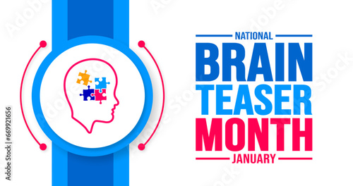 January is International Brain Teaser Month background template. Holiday concept. background, banner, placard, card, and poster design template with text inscription and standard color. vector.