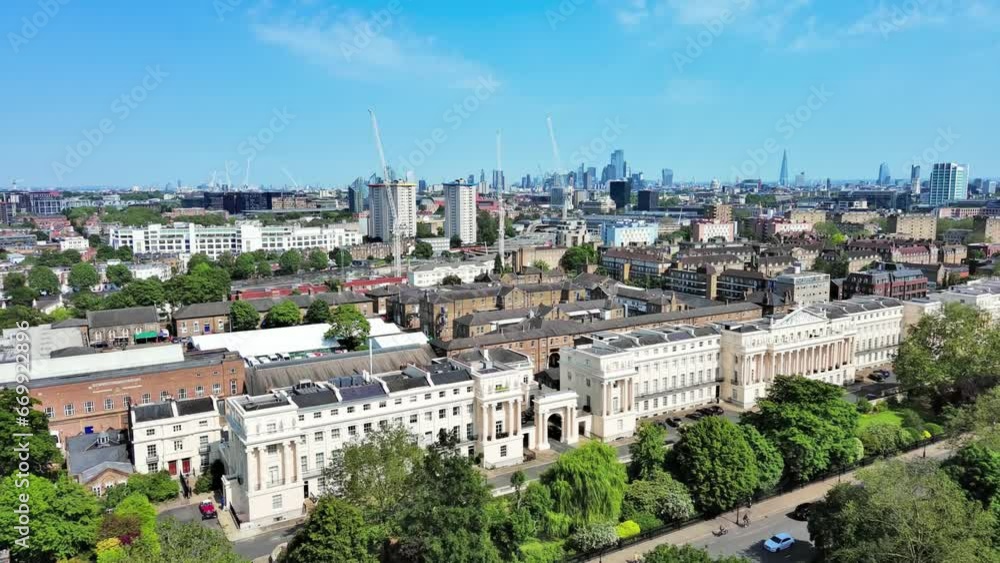 London, England: Aerial view of capital city of UK, The Regent's Park in Camden on sunny summer day with clear blue sky - landscape panorama of United Kingdom from above London, England: Aerial view of capital city of UK, The Regent's Park in Camden on sunny summer day with clear blue sky - landscape panorama of United Kingdom from above