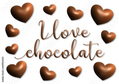 I Love chocolate with heart - writen words, vector graphics  for pastry shops, restaurants, bakeries, plaques and posters,  websites, e-mail, greetings, banners, cards, prints, Sublimation, Cricut