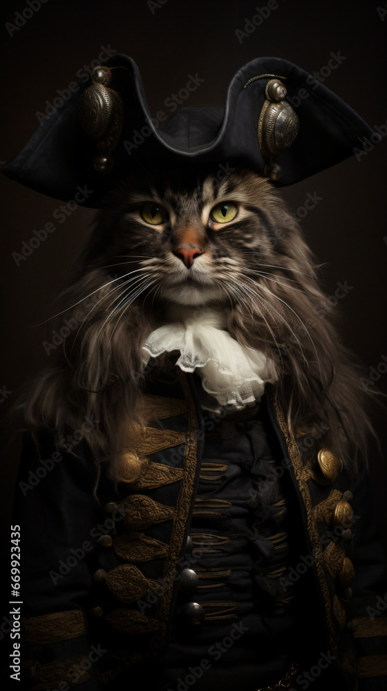 The cat is wearing pirate suits