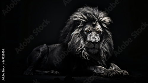 The grayscale shot of the lion