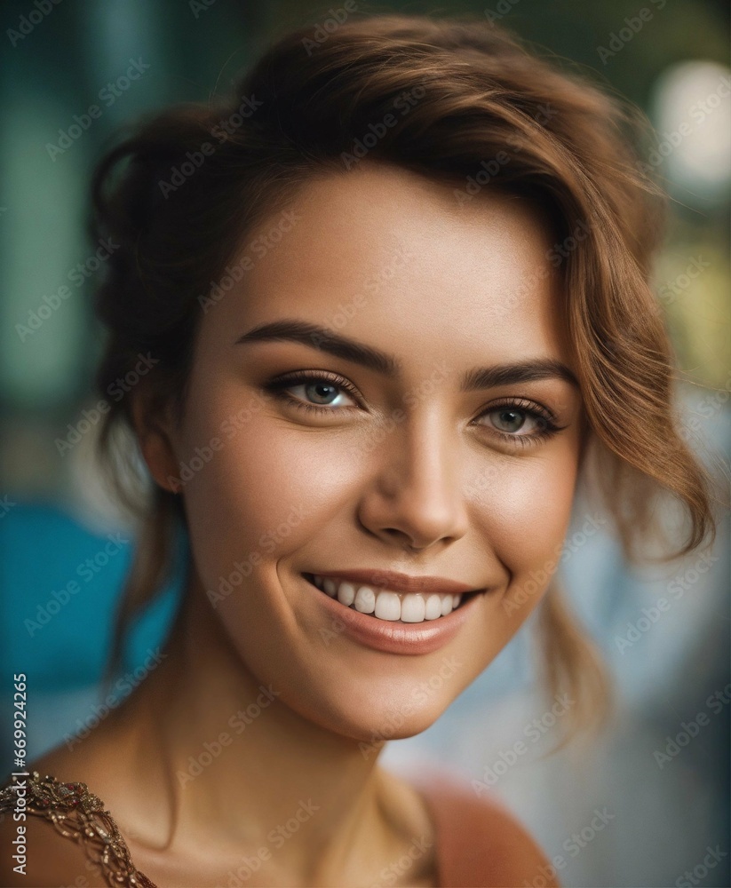 Pretty face of a unique woman, smiling, portrait photo, medium shot Pretty face of a unique woman, smiling, portrait photo, medium shot