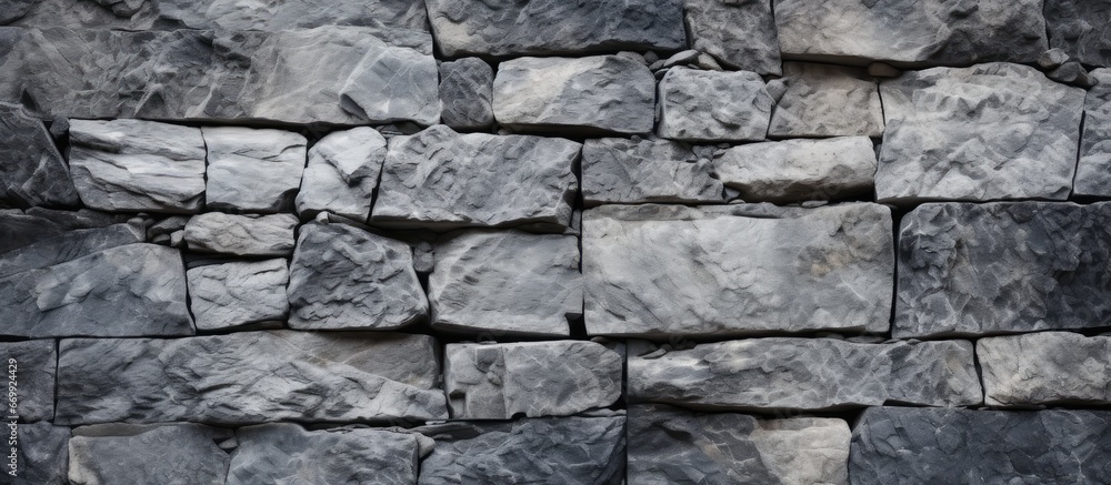 Closeup of textured gray stone used as a building material or background for a wallpaper design
