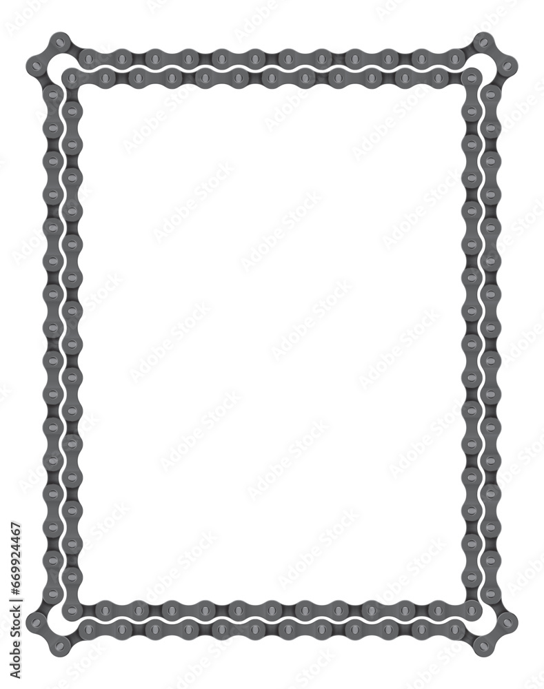 Vector template double frame of realistic bicycle chain. Vertical. Isolated on white background