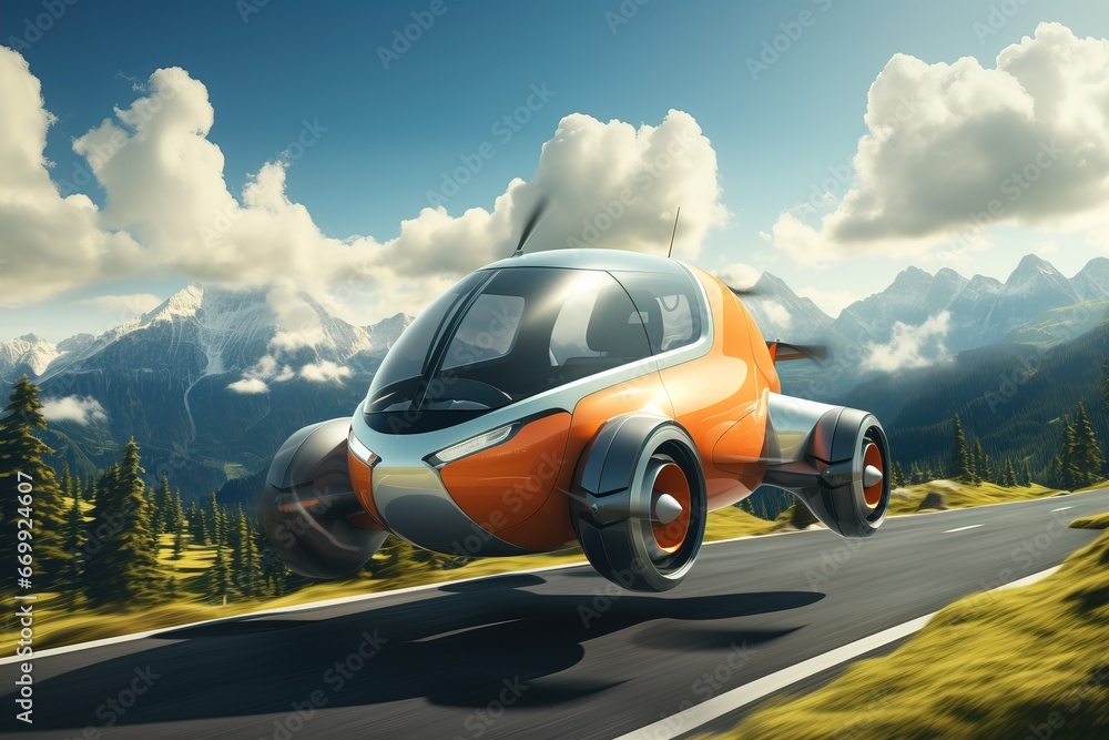 The car is an urban electric prototype in the city