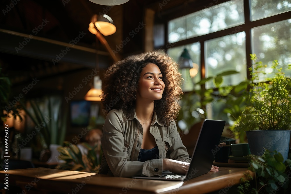 Female office employee working using laptop Female office employee working using laptop