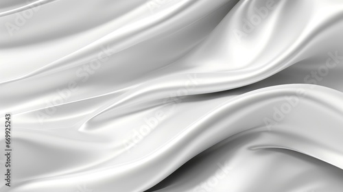 Close up of silver silk background, Abstract white cloth fabric wave