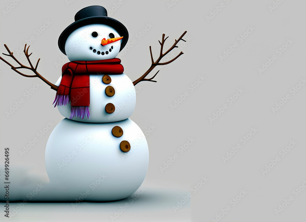 3d a snowman stand on a white background