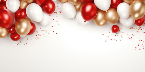 red gold balloon background luxury elegant border frame on white for poster brochure coupon flyer ad design, concept of birthday happy new year celebration grand opening sale discount