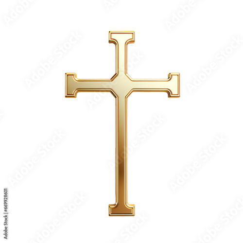 Gold cross. Isolated element on transparent background. AI generative.