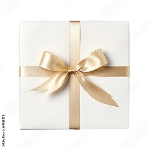 Gift box top view isolated on transparent background. AI generative.