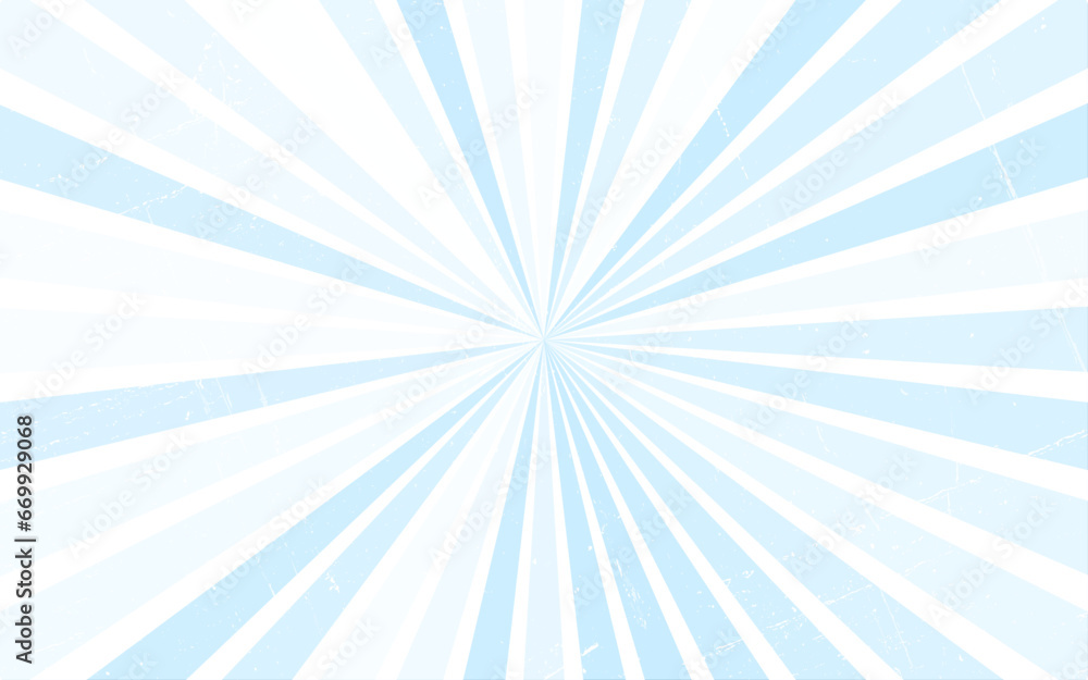 Sunburst, starburst background, converging lines. Vector illustration. Blue and white background comic radial, background