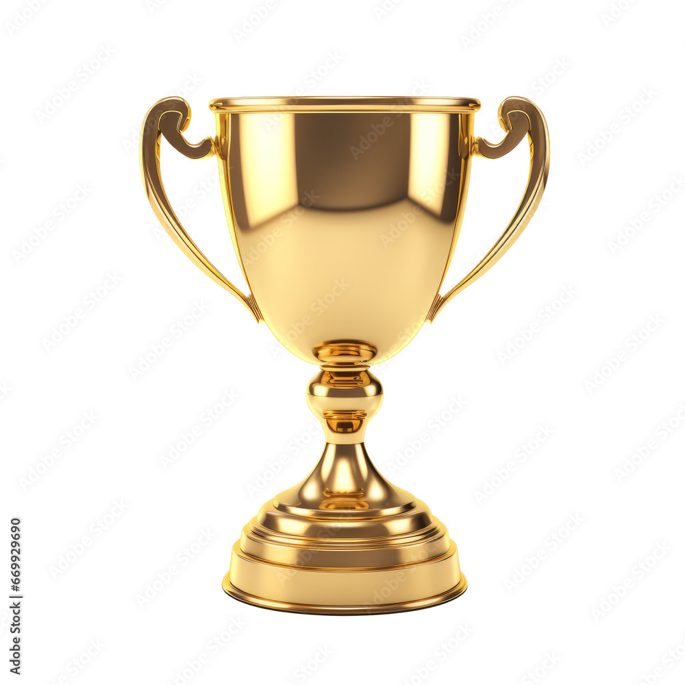 Golden trophy cup. Element isolated on transparent background. AI generative.