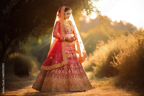 cultural indian bridal lehenga dress photography for wedding celebration photo