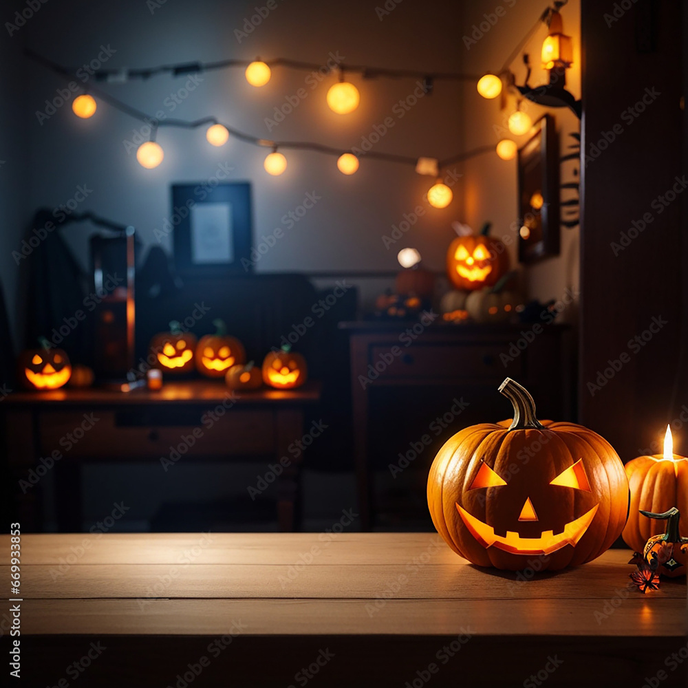 Fototapeta premium halloween blured background empty table 