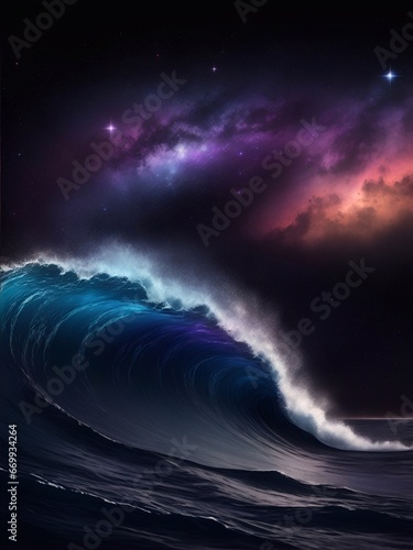 Big waves in ocean. AI generated illustration
