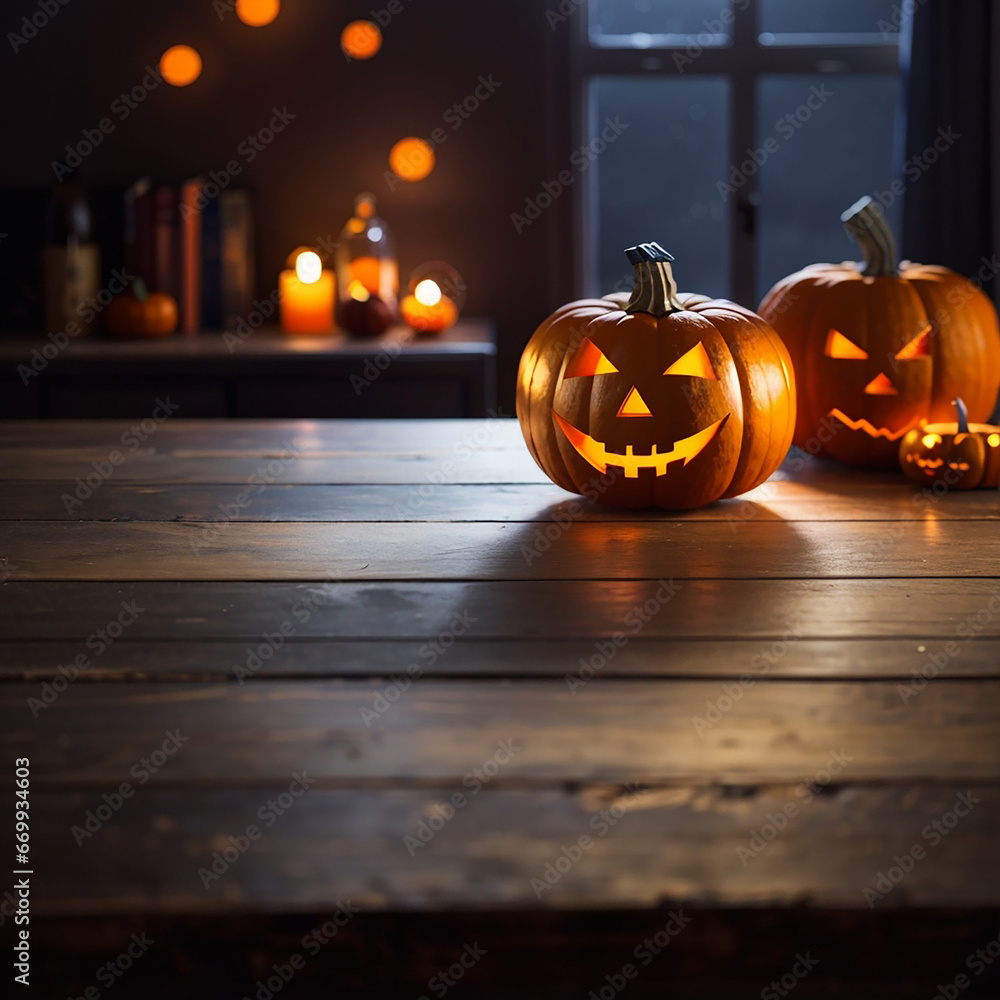 Fototapeta premium halloween blured background empty table 