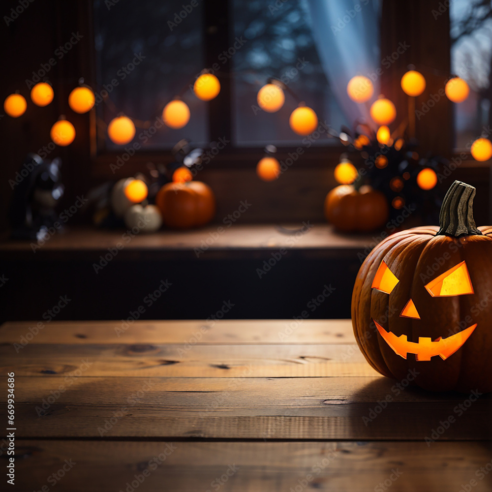 Fototapeta premium halloween blured background empty table 